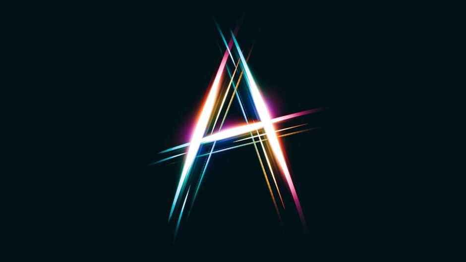 The letter a is made up of bright lines