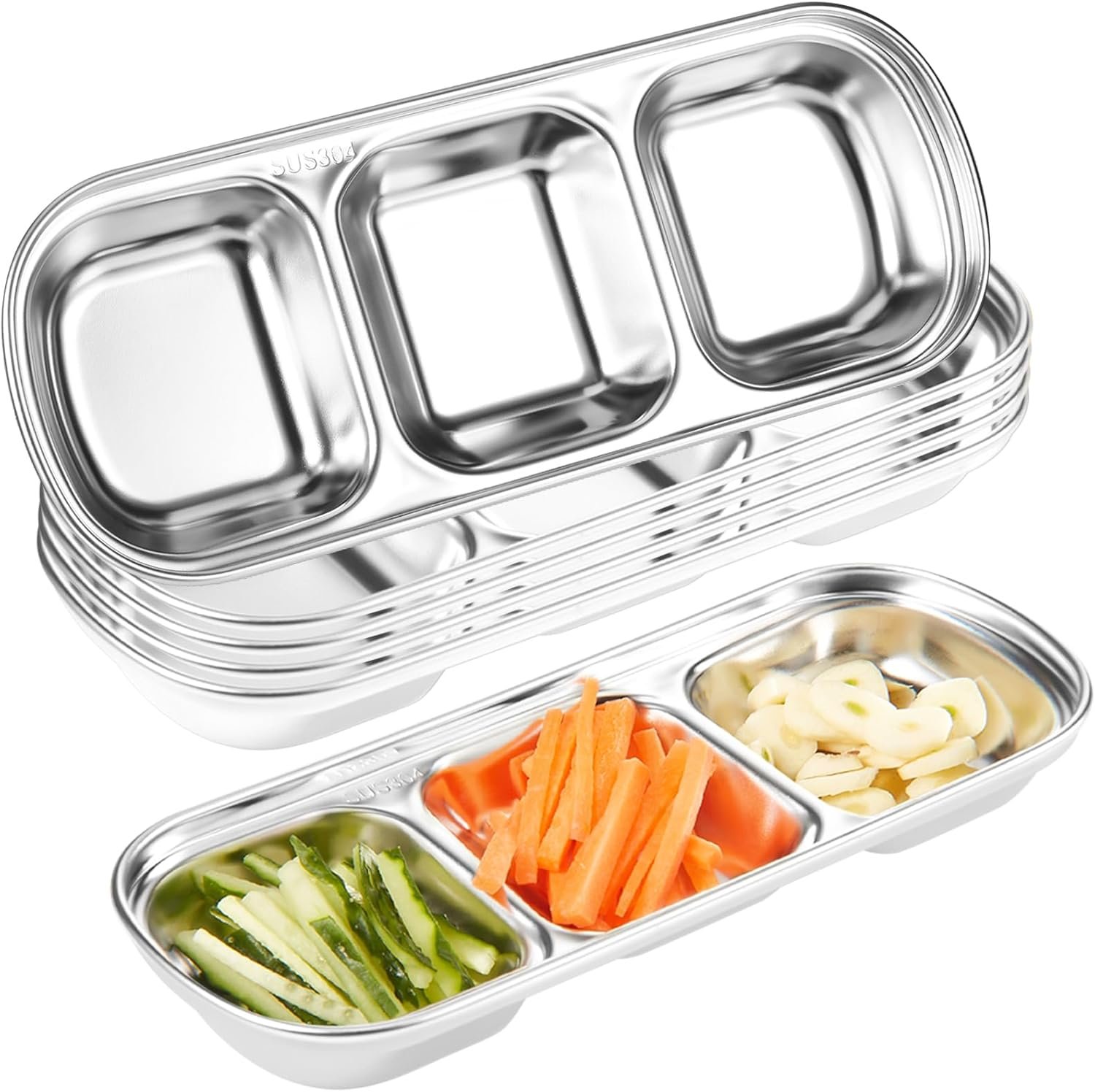 Maxcheck 6 Pcs Soy Sauce Dish Stainless Steel Divided Dip Bo