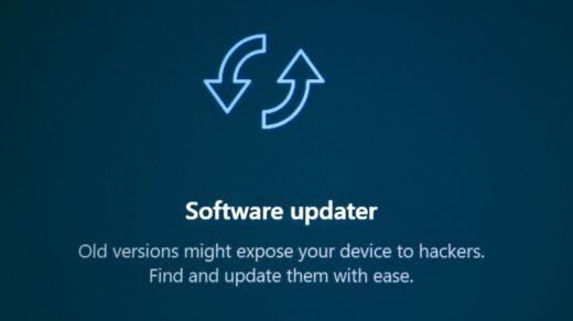 Software updater with refresh arrows icon and update icons.