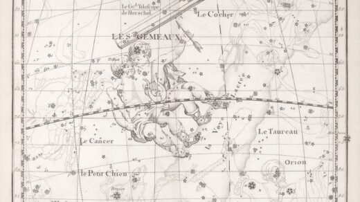 Antique celestial map of the constellation gemini.