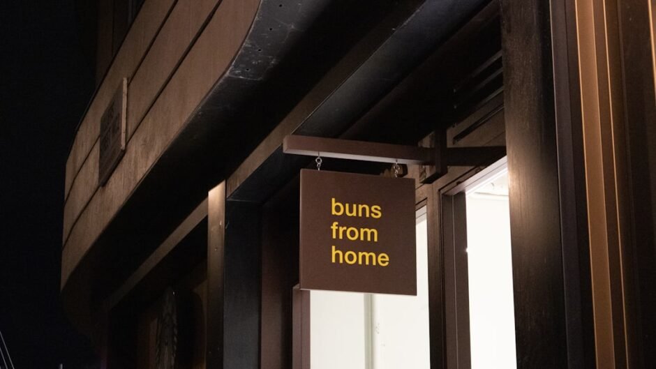 A sign for "buns from home" bakery