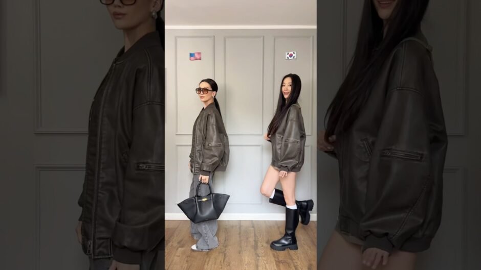 styling leather jacket 🇺🇸🇰🇷#outfitideas #waystostyle #ootd #americanstyle #koreanfashion #genz