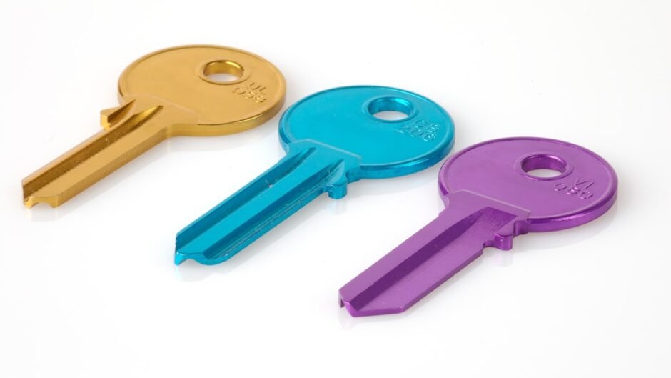 three assorted-color keys