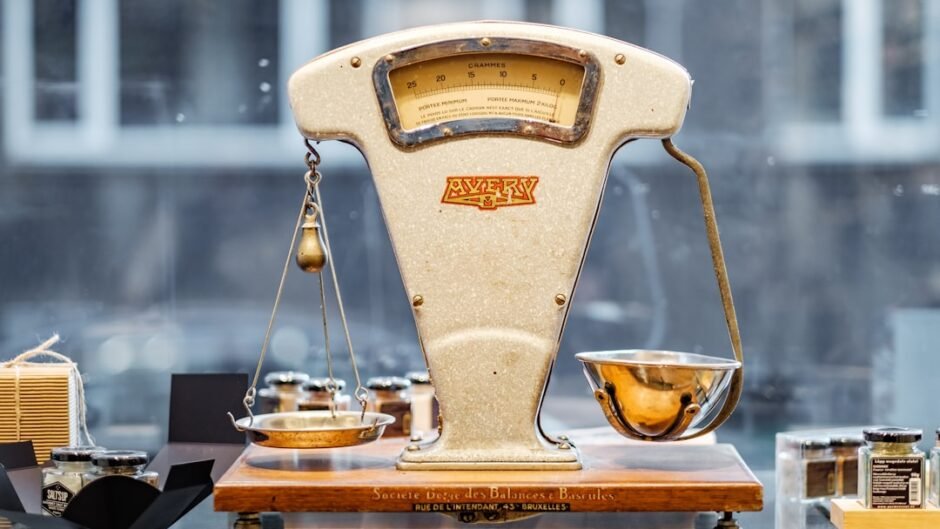 brown and beige weighing scale