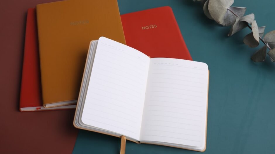 three notebooks sitting next to each other on a table